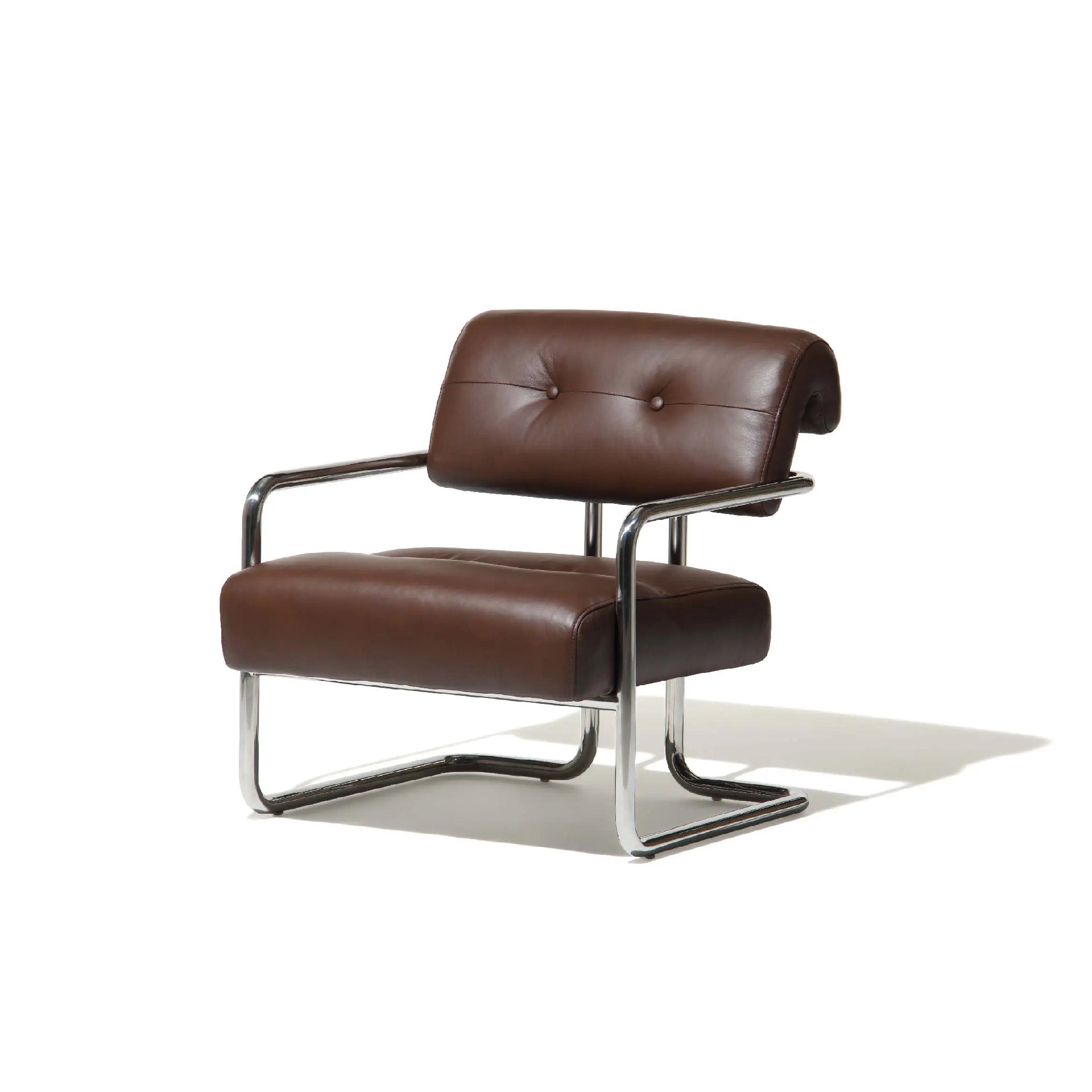 Paddington Chair with Toast Dark Brown Leather Cushions with Polished Stainless Steel Metal Frame – Sawdust