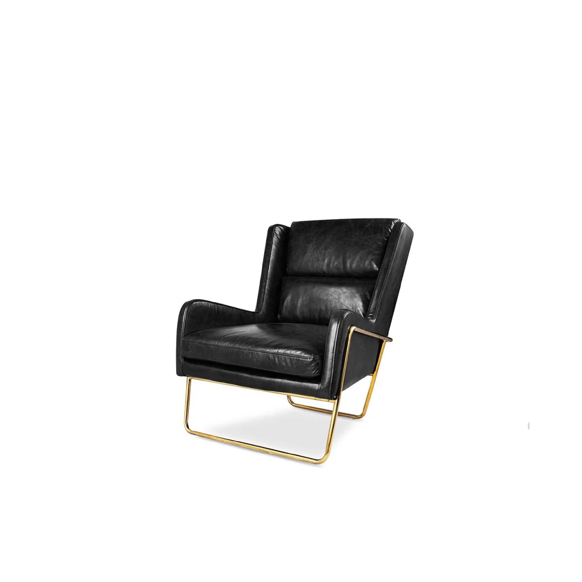 London Chair with Occasional Chair w/ King Pin Brass Metal Frame and Midnight Black Leather – Sawdust