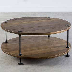 Roots & Branch - Ollo Round Coffee Table 2 layers (Top: Seared Oak, Legs: Black cast iron)L90xW90xH38cm
