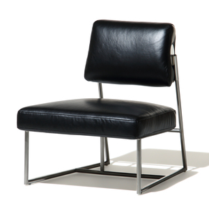 United Stranger - Pilot Lounge Chair (Leather : Midnight black, Legs:  Brushed Stainless Steel Metal)L65xW79xH72cm