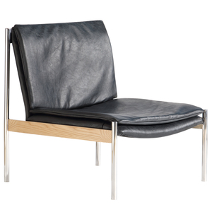 United Stranger - Lincoln Occasional Chair(Leather: Midnight black,Metal : polished stainless)L68xW74xH72cm