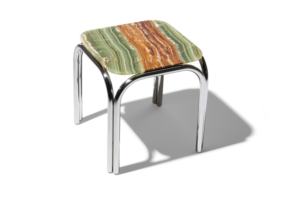 United Strangers - Malibu Square Side Table (Top: Terrain Marble, Legs: Polished Stainless Steel)L43xW43xH43cm