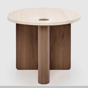 Sketch - Pivot 55 side table (Top: Travertine, Legs: Walnut) dia.550xH470cm