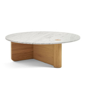 Sketch - Pivot coffee table round 100 (Top: Bianco Carra, Legs: Light oak)dia.1000xH350