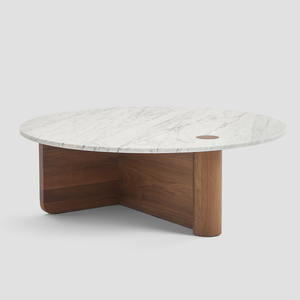 Sketch - Pivot coffee table round 100 (Top: Travertine, Legs: Walnut)dia.1000xH350cm