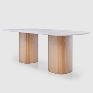 Sketch - Tathra 220 Dining Table (Top: Marble Bianco Carrara, Legs: Light Oak)W220xD110xH75cm